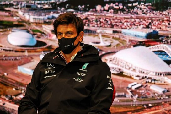 Toto Wolff (GER) Mercedes AMG F1 Shareholder and Executive Director in the FIA Press Conference.
24.09.2021. Formula 1 World Championship, Rd 15, Russian Grand Prix, Sochi Autodrom, Sochi, Russia, Practice Day.
- www.xpbimages.com, EMail: requests@xpbimages.com &copy; Copyright: Moy / XPB Images