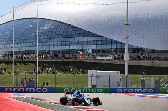 Esteban Ocon (FRA) Alpine F1 Team A521.
24.09.2021. Formula 1 World Championship, Rd 15, Russian Grand Prix, Sochi Autodrom, Sochi, Russia, Practice Day.
- www.xpbimages.com, EMail: requests@xpbimages.com &copy; Copyright: Moy / XPB Images