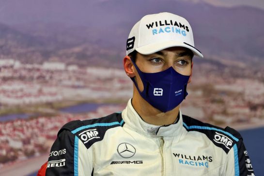 George Russell (GBR) Williams Racing in the post qualifying FIA Press Conference.
25.09.2021. Formula 1 World Championship, Rd 15, Russian Grand Prix, Sochi Autodrom, Sochi, Russia, Qualifying Day.
- www.xpbimages.com, EMail: requests@xpbimages.com © Copyright: Batchelor / XPB Images