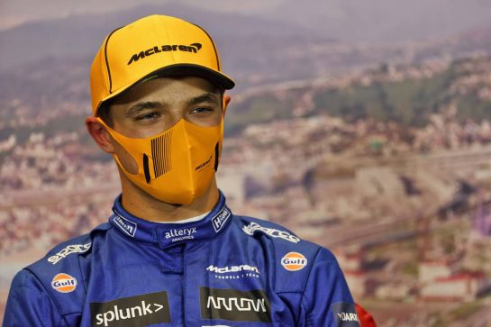 Lando Norris (GBR) McLaren in the post qualifying FIA Press Conference.
25.09.2021. Formula 1 World Championship, Rd 15, Russian Grand Prix, Sochi Autodrom, Sochi, Russia, Qualifying Day.
- www.xpbimages.com, EMail: requests@xpbimages.com © Copyright: Batchelor / XPB Images