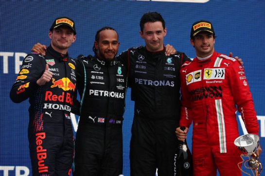 1st place Lewis Hamilton (GBR) Mercedes AMG F1 W12 with 2nd place Max Verstappen (NLD) Red Bull Racing RB16B and 3rd place Carlos Sainz Jr (ESP) Ferrari SF-21.
26.09.2021. Formula 1 World Championship, Rd 15, Russian Grand Prix, Sochi Autodrom, Sochi, Russia, Race Day.
- www.xpbimages.com, EMail: requests@xpbimages.com &copy; Copyright: Batchelor / XPB Images
