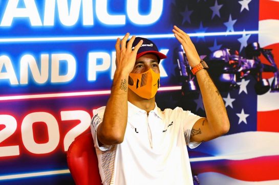 Daniel Ricciardo (AUS) McLaren in the FIA Press Conference.
21.10.2021. Formula 1 World Championship, Rd 17, United States Grand Prix, Austin, Texas, USA, Preparation Day.
- www.xpbimages.com, EMail: requests@xpbimages.com © Copyright: FIA Pool Image for Editorial Use Only