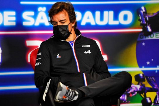 Fernando Alonso (ESP) Alpine F1 Team in the FIA Press Conference.
11.11.2021. Formula 1 World Championship, Rd 19, Brazilian Grand Prix, Sao Paulo, Brazil, Preparation Day.
- www.xpbimages.com, EMail: requests@xpbimages.com &copy; Copyright: Carezzevoli / XPB Images