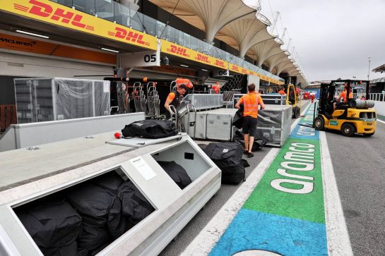McLaren freight arriving in the pits.
11.11.2021. Formula 1 World Championship, Rd 19, Brazilian Grand Prix, Sao Paulo, Brazil, Preparation Day.
- www.xpbimages.com, EMail: requests@xpbimages.com &copy; Copyright: Batchelor / XPB Images