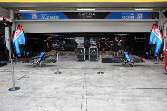 Alpine F1 Team pit garages.
11.11.2021. Formula 1 World Championship, Rd 19, Brazilian Grand Prix, Sao Paulo, Brazil, Preparation Day.
- www.xpbimages.com, EMail: requests@xpbimages.com &copy; Copyright: XPB Images
