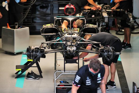Mercedes AMG F1 W12 being prepared.
11.11.2021. Formula 1 World Championship, Rd 19, Brazilian Grand Prix, Sao Paulo, Brazil, Preparation Day.
- www.xpbimages.com, EMail: requests@xpbimages.com &copy; Copyright: XPB Images