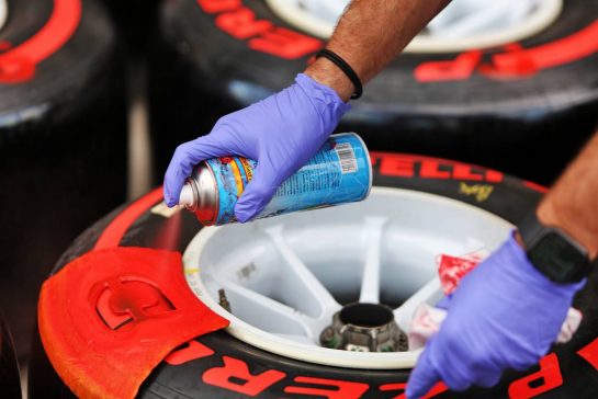 Pirelli tyres being marked.
11.11.2021. Formula 1 World Championship, Rd 19, Brazilian Grand Prix, Sao Paulo, Brazil, Preparation Day.
- www.xpbimages.com, EMail: requests@xpbimages.com &copy; Copyright: XPB Images