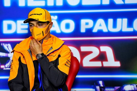 Lando Norris (GBR) McLaren in the FIA Press Conference.
11.11.2021. Formula 1 World Championship, Rd 19, Brazilian Grand Prix, Sao Paulo, Brazil, Preparation Day.
- www.xpbimages.com, EMail: requests@xpbimages.com &copy; Copyright: Carezzevoli / XPB Images