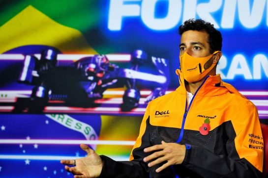 Daniel Ricciardo (AUS) McLaren in the FIA Press Conference.
11.11.2021. Formula 1 World Championship, Rd 19, Brazilian Grand Prix, Sao Paulo, Brazil, Preparation Day.
- www.xpbimages.com, EMail: requests@xpbimages.com &copy; Copyright: Carezzevoli / XPB Images