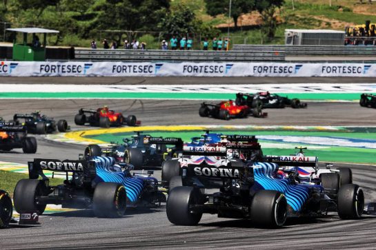Nicholas Latifi (CDN) Williams Racing FW43B and George Russell (GBR) Williams Racing FW43B at the Safety Car restart.
14.11.2021. Formula 1 World Championship, Rd 19, Brazilian Grand Prix, Sao Paulo, Brazil, Race Day.
- www.xpbimages.com, EMail: requests@xpbimages.com &copy; Copyright: Batchelor / XPB Images