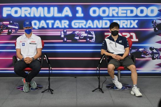 Mick Schumacher (GER) Haas F1 Team and Yuki Tsunoda (JPN) AlphaTauri in the FIA Press Conference.
18.11.2021. Formula 1 World Championship, Rd 20, Qatar Grand Prix, Doha, Qatar, Preparation Day.
- www.xpbimages.com, EMail: requests@xpbimages.com © Copyright: FIA Pool Image for Editorial Use Only