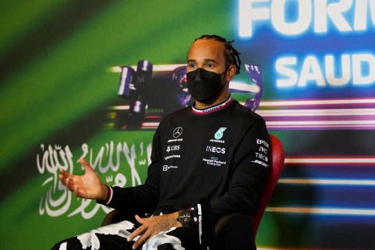 Lewis Hamilton (GBR) Mercedes AMG F1 in the FIA Press Conference.
02.12.2021. Formula 1 World Championship, Rd 21, Saudi Arabian Grand Prix, Jeddah, Saudi Arabia, Preparation Day.
- www.xpbimages.com, EMail: requests@xpbimages.com © Copyright: FIA Pool Image for Editorial Use Only