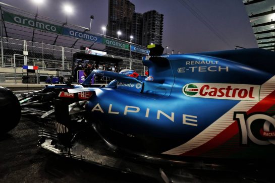 Esteban Ocon (FRA) Alpine F1 Team A521 leaves the pits.
04.12.2021. Formula 1 World Championship, Rd 21, Saudi Arabian Grand Prix, Jeddah, Saudi Arabia, Qualifying Day.
- www.xpbimages.com, EMail: requests@xpbimages.com &copy; Copyright: Moy / XPB Images