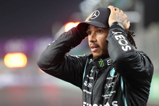 Lewis Hamilton (GBR) Mercedes AMG F1 celebrates his pole position in qualifying parc ferme.
04.12.2021. Formula 1 World Championship, Rd 21, Saudi Arabian Grand Prix, Jeddah, Saudi Arabia, Qualifying Day.
- www.xpbimages.com, EMail: requests@xpbimages.com &copy; Copyright: Charniaux / XPB Images