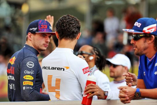 Max Verstappen (NLD) Red Bull Racing with Lando Norris (GBR) McLaren on the drivers parade.
12.12.2021. Formula 1 World Championship, Rd 22, Abu Dhabi Grand Prix, Yas Marina Circuit, Abu Dhabi, Race Day.
- www.xpbimages.com, EMail: requests@xpbimages.com © Copyright: Batchelor / XPB Images