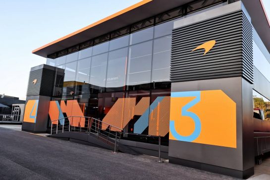McLaren motorhome in the paddock.
23.02.2022. Formula One Testing, Day One, Barcelona, Spain. Wednesday.
- www.xpbimages.com, EMail: requests@xpbimages.com © Copyright: Moy / XPB Images