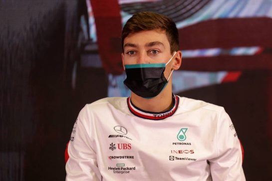 George Russell (GBR) Mercedes AMG F1 in the FIA Press Conference.
25.02.2022. Formula One Testing, Day Three, Barcelona, Spain. Friday.
- www.xpbimages.com, EMail: requests@xpbimages.com &copy; Copyright: Bearne / XPB Images