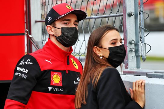 Charles Leclerc (MON) Ferrari with his girlfriend Charlotte Sine (MON).
25.02.2022. Formula One Testing, Day Three, Barcelona, Spain. Friday.
- www.xpbimages.com, EMail: requests@xpbimages.com &copy; Copyright: Batchelor / XPB Images