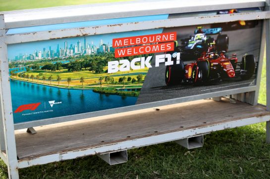 Circuit atmosphere - Welcome Back F1 Poster.
06.04.2022. Formula 1 World Championship, Rd 3, Australian Grand Prix, Albert Park, Melbourne, Australia, Preparation Day.
- www.xpbimages.com, EMail: requests@xpbimages.com © Copyright: Coates / XPB Images