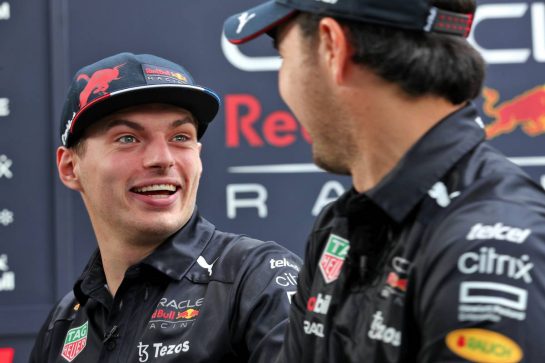 Max Verstappen (NLD) Red Bull Racing with Sergio Perez (MEX) Red Bull Racing.
07.04.2022. Formula 1 World Championship, Rd 3, Australian Grand Prix, Albert Park, Melbourne, Australia, Preparation Day.
- www.xpbimages.com, EMail: requests@xpbimages.com © Copyright: Coates / XPB Images