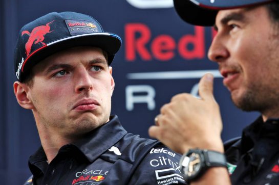 Max Verstappen (NLD) Red Bull Racing with Sergio Perez (MEX) Red Bull Racing.
07.04.2022. Formula 1 World Championship, Rd 3, Australian Grand Prix, Albert Park, Melbourne, Australia, Preparation Day.
- www.xpbimages.com, EMail: requests@xpbimages.com © Copyright: Coates / XPB Images