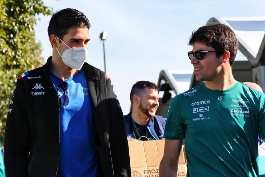 (L to R): Esteban Ocon (FRA) Alpine F1 Team with Lance Stroll (CDN) Aston Martin F1 Team.
08.04.2022. Formula 1 World Championship, Rd 3, Australian Grand Prix, Albert Park, Melbourne, Australia, Practice Day.
- www.xpbimages.com, EMail: requests@xpbimages.com © Copyright: Batchelor / XPB Images