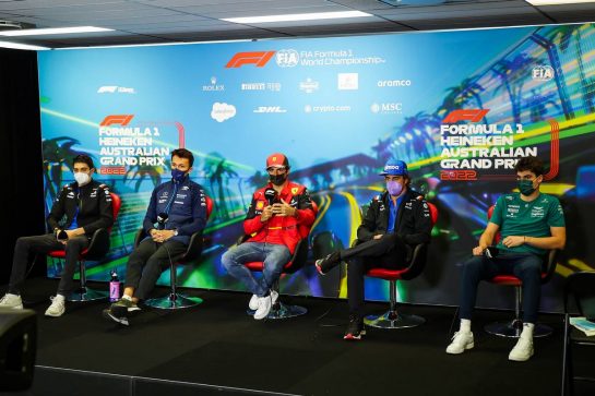 (L to R): Esteban Ocon (FRA) Alpine F1 Team; Alexander Albon (THA) Williams Racing; Carlos Sainz Jr (ESP) Ferrari; and Fernando Alonso (ESP) Alpine F1 Team, in the FIA Press Conference.
08.04.2022. Formula 1 World Championship, Rd 3, Australian Grand Prix, Albert Park, Melbourne, Australia, Practice Day.
- www.xpbimages.com, EMail: requests@xpbimages.com © Copyright: XPB Images