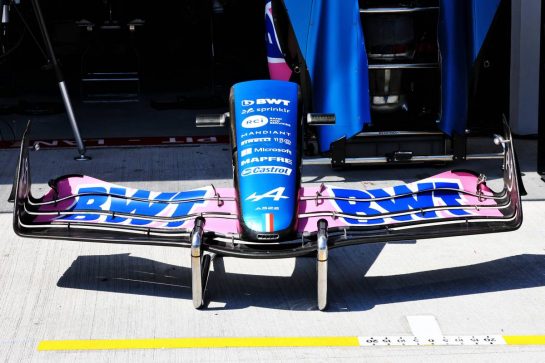 Alpine F1 Team A522 front wing.
05.05.2022. Formula 1 World Championship, Rd 5, Miami Grand Prix, Miami, Florida, USA, Preparation Day.
- www.xpbimages.com, EMail: requests@xpbimages.com &copy; Copyright: Batchelor / XPB Images
