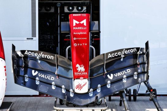 Alfa Romeo F1 Team C42 front wing.
05.05.2022. Formula 1 World Championship, Rd 5, Miami Grand Prix, Miami, Florida, USA, Preparation Day.
- www.xpbimages.com, EMail: requests@xpbimages.com &copy; Copyright: Batchelor / XPB Images