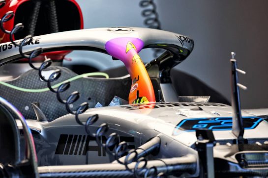 Mercedes AMG F1 W13 Halo cockpit cover.
05.05.2022. Formula 1 World Championship, Rd 5, Miami Grand Prix, Miami, Florida, USA, Preparation Day.
- www.xpbimages.com, EMail: requests@xpbimages.com &copy; Copyright: Batchelor / XPB Images