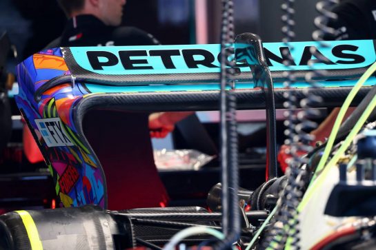 Mercedes AMG F1 W13 rear wing.
05.05.2022. Formula 1 World Championship, Rd 5, Miami Grand Prix, Miami, Florida, USA, Preparation Day.
- www.xpbimages.com, EMail: requests@xpbimages.com &copy; Copyright: Batchelor / XPB Images