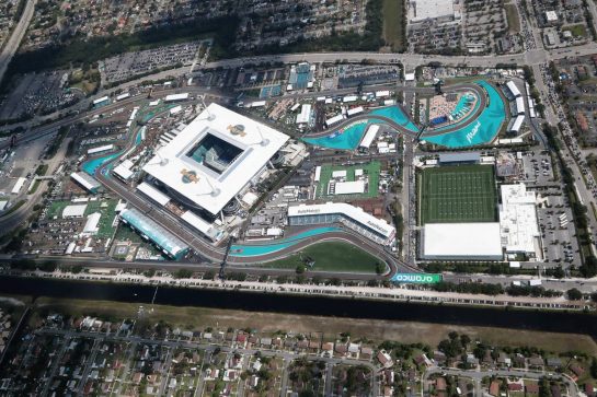 An aerial view of the circuit.
07.05.2022. Formula 1 World Championship, Rd 5, Miami Grand Prix, Miami, Florida, USA, Qualifying Day.
- www.xpbimages.com, EMail: requests@xpbimages.com © Copyright: F1/ XPB Images