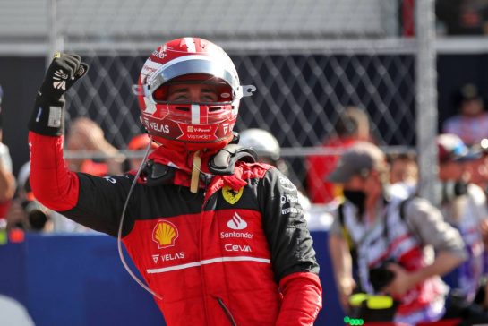 Charles Leclerc (MON) Ferrari celebrates his pole position in parc ferme.
07.05.2022. Formula 1 World Championship, Rd 5, Miami Grand Prix, Miami, Florida, USA, Qualifying Day.
- www.xpbimages.com, EMail: requests@xpbimages.com © Copyright: Coates / XPB Images