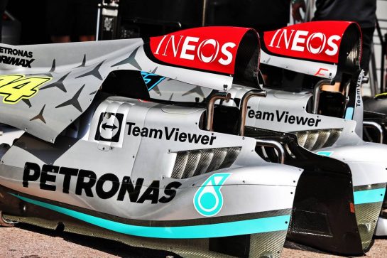 Mercedes AMG F1 W13 engine covers.
26.05.2022. Formula 1 World Championship, Rd 7, Monaco Grand Prix, Monte Carlo, Monaco, Practice Day.
- www.xpbimages.com, EMail: requests@xpbimages.com &copy; Copyright: Moy / XPB Images
