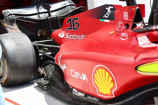 Charles Leclerc (MON) Ferrari F1-75 rear wing and floor.
17.06.2022. Formula 1 World Championship, Rd 9, Canadian Grand Prix, Montreal, Canada, Practice Day.
- www.xpbimages.com, EMail: requests@xpbimages.com &copy; Copyright: Batchelor / XPB Images