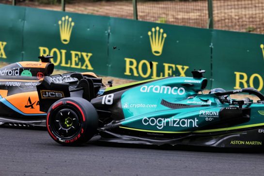 Lance Stroll (CDN) Aston Martin F1 Team AMR22 and Daniel Ricciardo (AUS) McLaren MCL36 collide.
31.07.2022. Formula 1 World Championship, Rd 13, Hungarian Grand Prix, Budapest, Hungary, Race Day.
- www.xpbimages.com, EMail: requests@xpbimages.com © Copyright: Moy / XPB Images