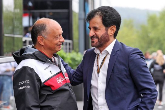 (L to R): Frederic Vasseur (FRA) Alfa Romeo F1 Team Team Principal with Mohammed Bin Sulayem (UAE) FIA President.
26.08.2022. Formula 1 World Championship, Rd 14, Belgian Grand Prix, Spa Francorchamps, Belgium, Practice Day.
- www.xpbimages.com, EMail: requests@xpbimages.com © Copyright: Moy / XPB Images