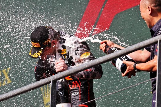 Race winner Max Verstappen (NLD) Red Bull Racing celebrates on the podium.
28.08.2022. Formula 1 World Championship, Rd 14, Belgian Grand Prix, Spa Francorchamps, Belgium, Race Day.
- www.xpbimages.com, EMail: requests@xpbimages.com © Copyright: Moy / XPB Images