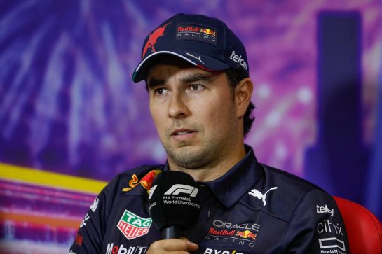 Sergio Perez (MEX) Red Bull Racing in the FIA Press Conference.
29.09.2022. Formula 1 World Championship, Rd 17, Singapore Grand Prix, Marina Bay Street Circuit, Singapore, Preparation Day.
- www.xpbimages.com, EMail: requests@xpbimages.com &copy; Copyright: XPB Images