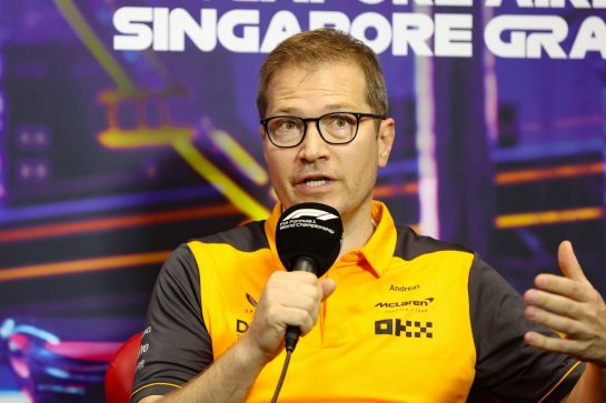 Andreas Seidl, McLaren Managing Director in the FIA Press Conference.
01.10.2022. Formula 1 World Championship, Rd 17, Singapore Grand Prix, Marina Bay Street Circuit, Singapore, Qualifying Day.
- www.xpbimages.com, EMail: requests@xpbimages.com &copy; Copyright: XPB Images