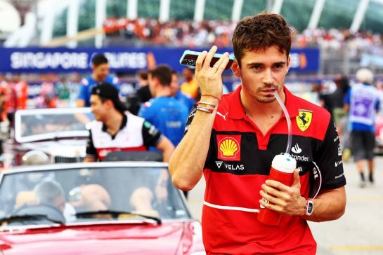 Charles Leclerc (MON) Ferrari on the drivers parade.
02.10.2022. Formula 1 World Championship, Rd 17, Singapore Grand Prix, Marina Bay Street Circuit, Singapore, Race Day.
 - www.xpbimages.com, EMail: requests@xpbimages.com &copy; Copyright: Coates / XPB Images