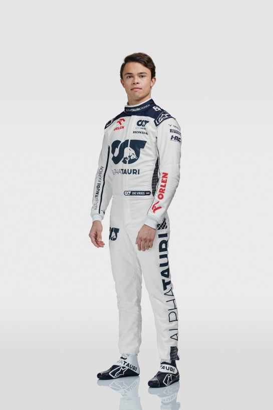 Nyck de Vries poses for Scuderia Alpha Tauri F1 2023 IMOLA, ITALY - JANUARY 24: Scuderia Alpha Tauri F1 2023 Official Kit Shoot on January 24, 2023 in Imola, Italy. (Photo by Guido De Bortoli/Getty Images for Scuderia Alpha Tauri) // Guido De Bortoli/ Getty Images for Scuderia Alpha Tauri // SI202302110295 // Usage for editorial use only //