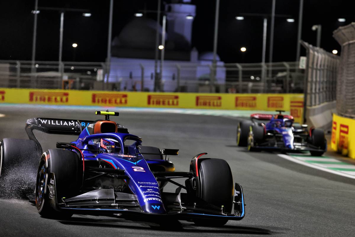 Logan Sargeant (USA) Williams Racing FW45 and Alexander Albon (THA) Williams Racing FW45.
17.03.2023. Formula 1 World Championship, Rd 2, Saudi Arabian Grand Prix, Jeddah, Saudi Arabia, Practice Day.
- www.xpbimages.com, EMail: requests@xpbimages.com &copy; Copyright: Bearne / XPB Images