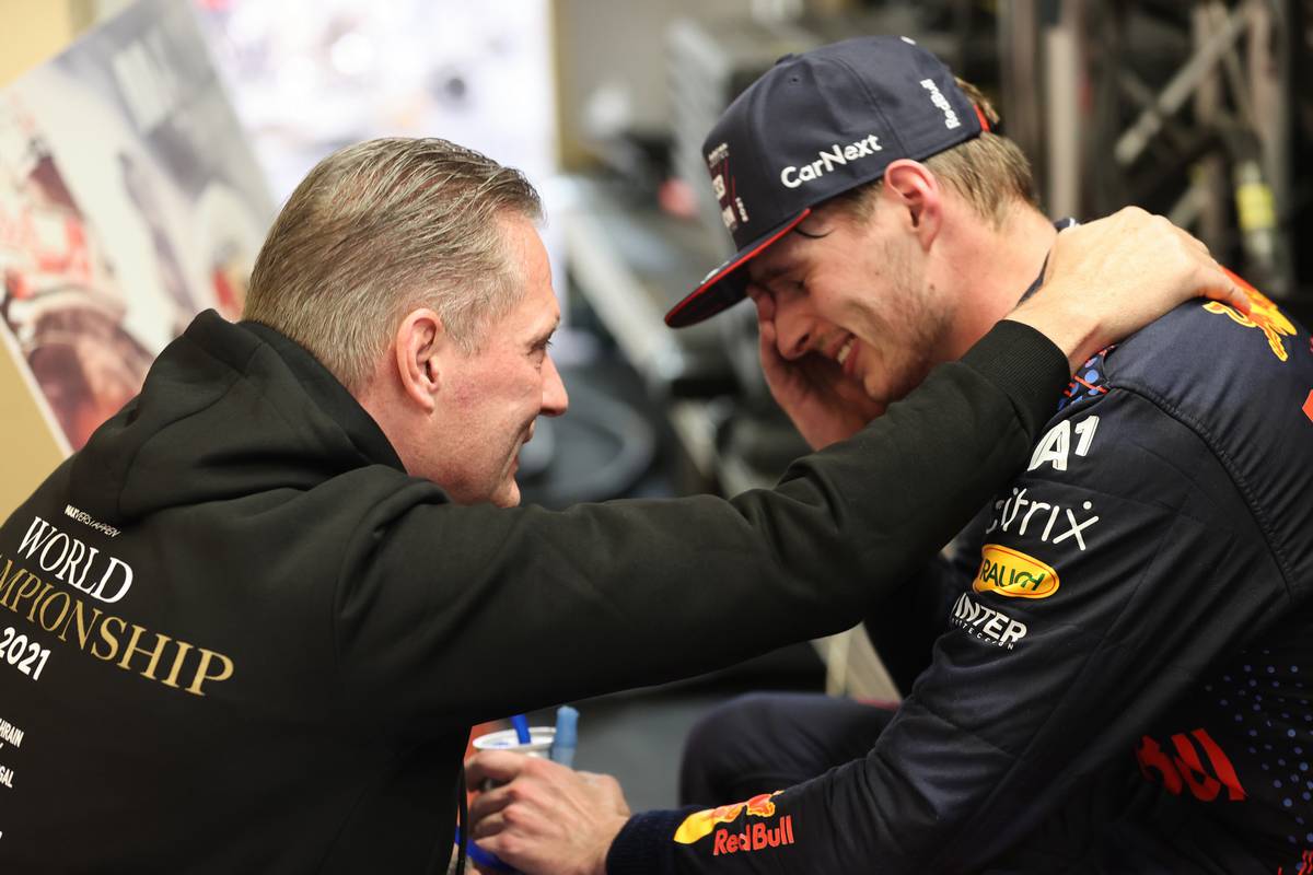 1st place and new World Champion, Max Verstappen (NLD) Red Bull Racing RB16B with Jos Verstappen (NLD). 12.12.2021. Formula 1 World Championship, Rd 22, Abu Dhabi Grand Prix, Yas Marina