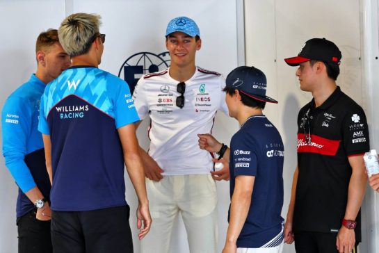 (L to R): Logan Sargeant (USA) Williams Racing; Alexander Albon (THA) Williams Racing; George Russell (GBR) Mercedes AMG F1; Yuki Tsunoda (JPN) AlphaTauri; and Zhou Guanyu (CHN) Alfa Romeo F1 Team, on the drivers' parade.
07.05.2023. Formula 1 World Championship, Rd 5, Miami Grand Prix, Miami, Florida, USA, Race Day.
- www.xpbimages.com, EMail: requests@xpbimages.com &copy; Copyright: Batchelor / XPB Images