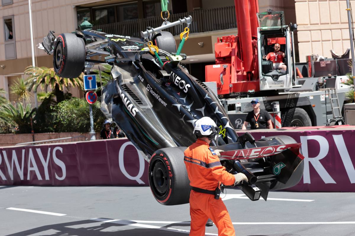 Lewis Hamilton (GBR) Mercedes AMG F1 W14 crashed out in the third practice session. 27.05.2023. Formula 1 World Championship, Rd 7, Monaco Grand Prix, Monte Carlo, Monaco, Qualifying Day. - www.xpbimages.com, EMail: requests@xpbimages.com © Copyright: XPB Images