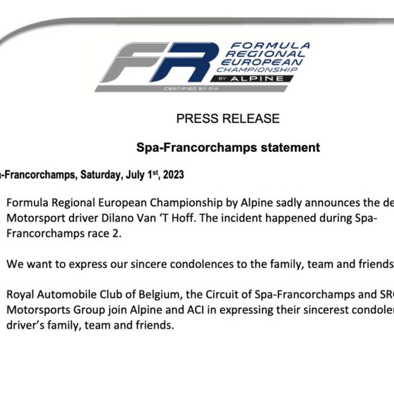 Formula Regional hopeful Dilano Van’t Hoff killed at Spa