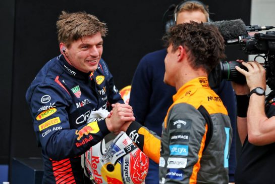 (L to R): Max Verstappen (NLD) Red Bull Racing with Lando Norris (GBR) McLaren in parc ferme.
01.07.2023. Formula 1 World Championship, Rd 10, Austrian Grand Prix, Spielberg, Austria, Sprint Day.
- www.xpbimages.com, EMail: requests@xpbimages.com © Copyright: Moy / XPB Images