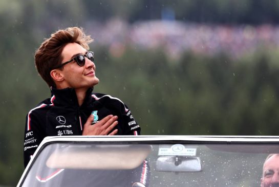 George Russell (GBR) Mercedes AMG F1 on the drivers' parade.
30.07.2023. Formula 1 World Championship, Rd 13, Belgian Grand Prix, Spa Francorchamps, Belgium, Race Day.
 - www.xpbimages.com, EMail: requests@xpbimages.com &copy; Copyright: Coates / XPB Images