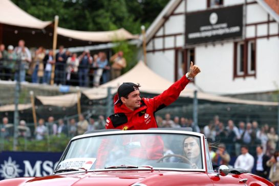 Charles Leclerc (MON) Ferrari on the drivers' parade.
30.07.2023. Formula 1 World Championship, Rd 13, Belgian Grand Prix, Spa Francorchamps, Belgium, Race Day.
 - www.xpbimages.com, EMail: requests@xpbimages.com &copy; Copyright: Coates / XPB Images